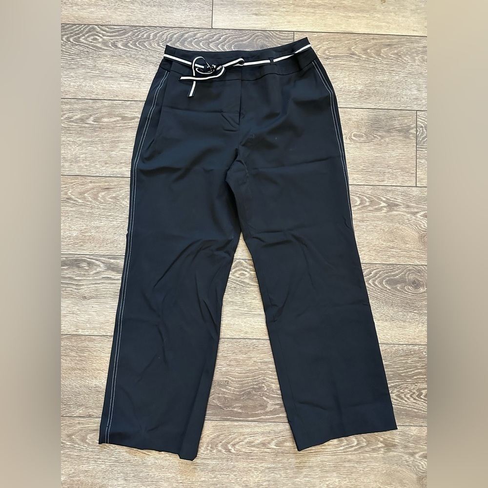 Bianca Nygard  SZ 12 Black Pants Office straight leg with belt, black and white